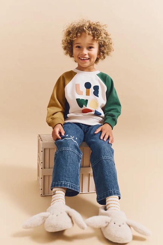 Liewood bluza bawełniana dziecięca Aude Placement Sweatshirt LW20358.9BYA beżowy