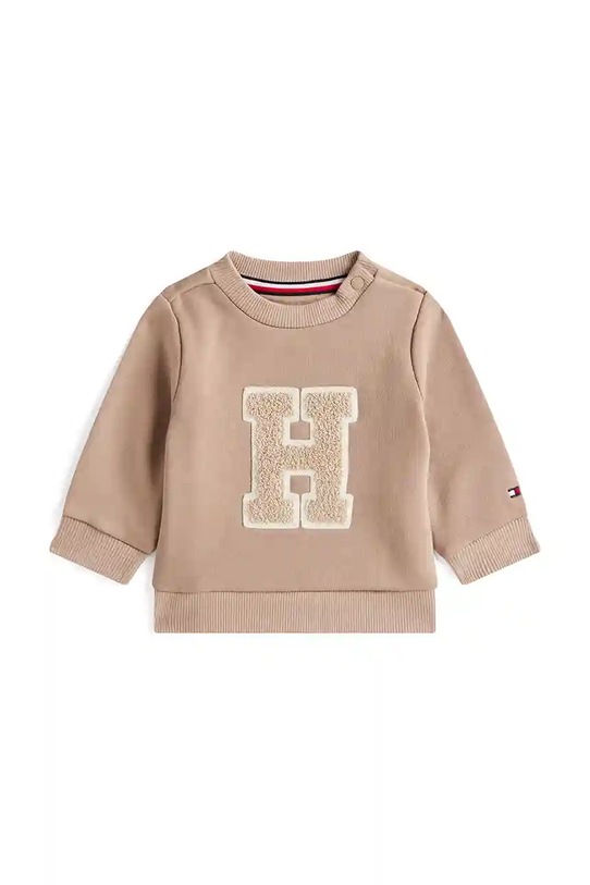 Tommy Hilfiger bluza niemowlęca z bawełną aplikacja brązowy KN0KN02071.9BYA