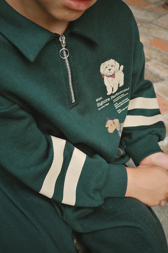 Konges Sløjd bluza bawełniana dziecięca DOGGY HALF ZIP POLO OCS KS105169.9BYA zielony