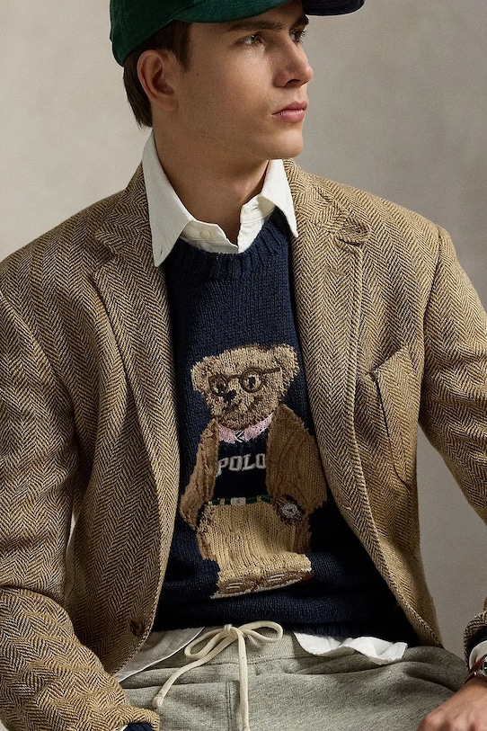 Λινό πουλόβερ Polo Ralph Lauren Lscn Long Sleeve 710970284 σκούρο μπλε