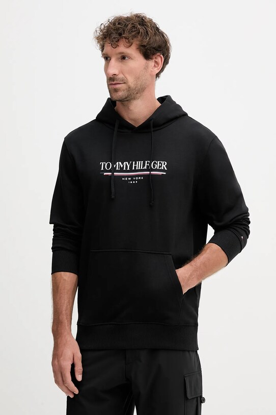 Βαμβακερή μπλούζα Tommy Hilfiger στάμπα μαύρο MW0MW40534
