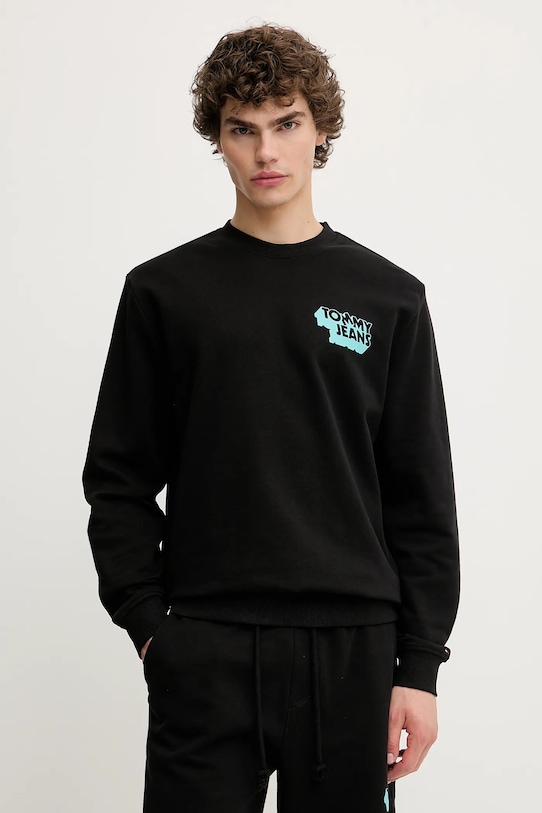 Βαμβακερή μπλούζα Tommy Jeans χωρίς κουκούλα μαύρο DM0DM21640