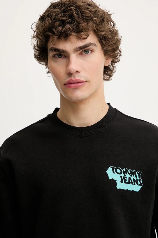 Βαμβακερή μπλούζα Tommy Jeans μαύρο DM0DM21640