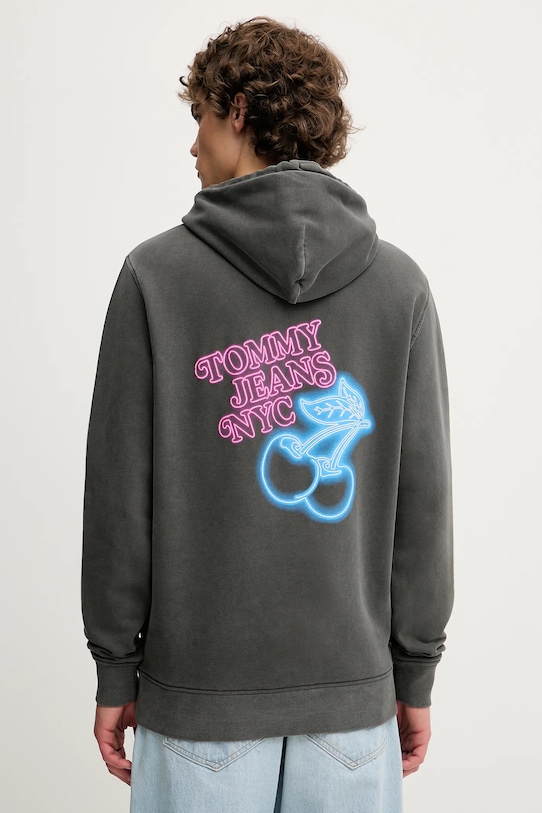 Bavlněná mikina Tommy Jeans s kapucí šedá DM0DM21798