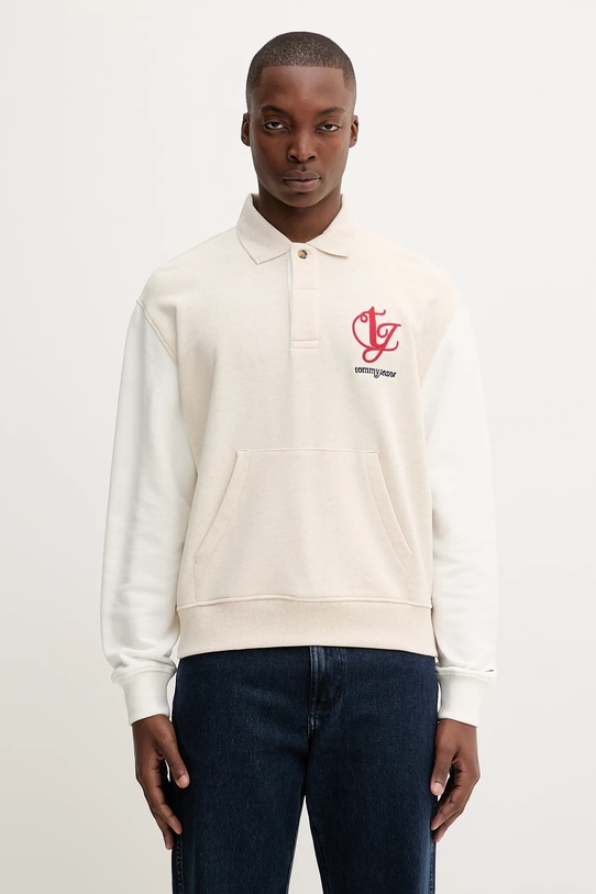 Βαμβακερή μπλούζα Tommy Jeans χωρίς κουκούλα μπεζ DM0DM21800