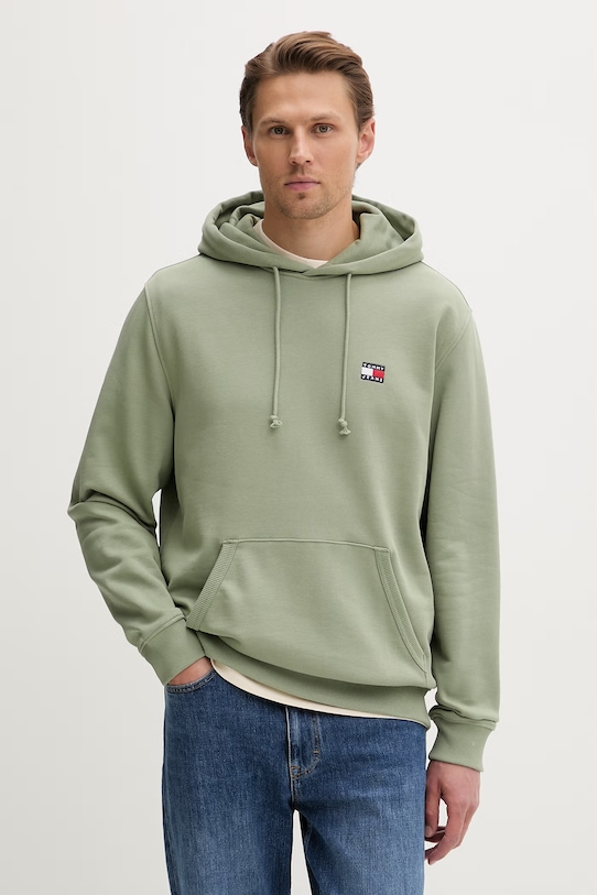 Tommy Jeans mikina s kapucí pánská bavlněná zelená DM0DM21922