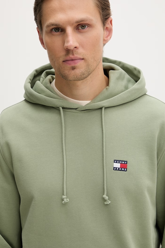 Tommy Jeans mikina s kapucí pánská bavlněná zelená DM0DM21922