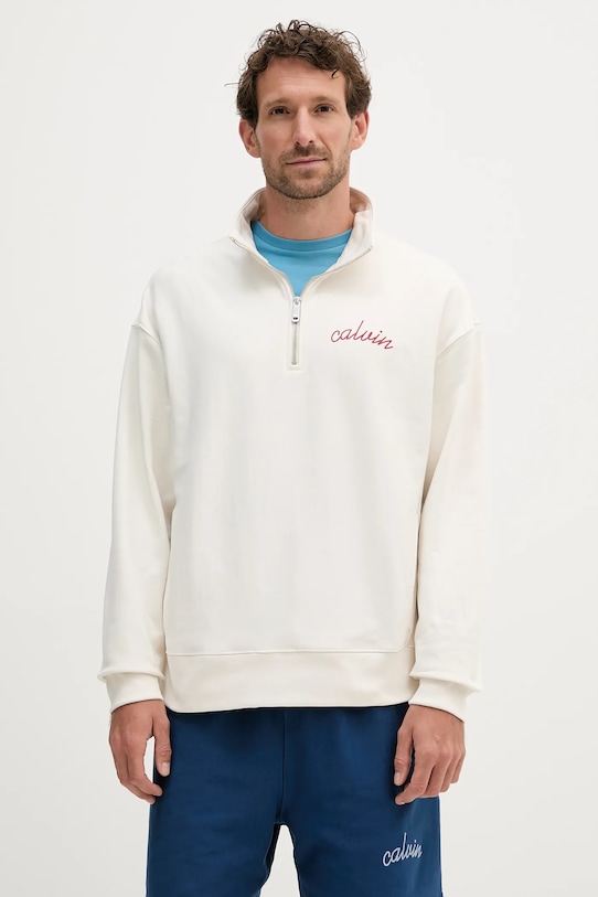 Μπλούζα από βαμβάκι Calvin Klein Jeans χωρίς κουκούλα μπεζ LV04RC227G