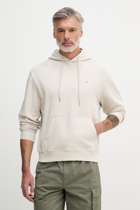Calvin Klein Jeans mikina s kapucňou pánska bavlnená béžová LV04RC274G