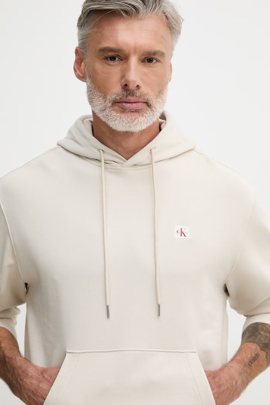Calvin Klein Jeans mikina s kapucňou pánska bavlnená béžová LV04RC274G