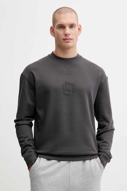 Bavlněná mikina BOSS bez kapuce šedá 50545529