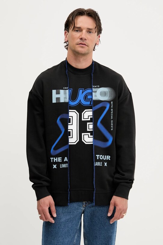 Hugo Blue hanorac de bumbac print negru 50544212