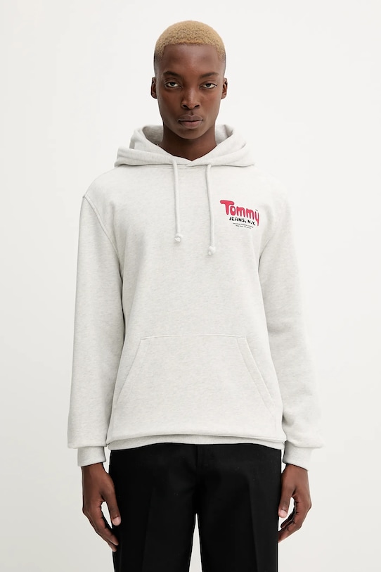 Бавовняна кофта Tommy Jeans з капюшоном сірий DM0DM22086