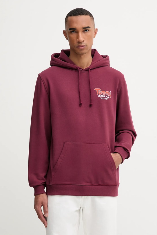 Βαμβακερή μπλούζα Tommy Jeans στάμπα μπορντό DM0DM22086