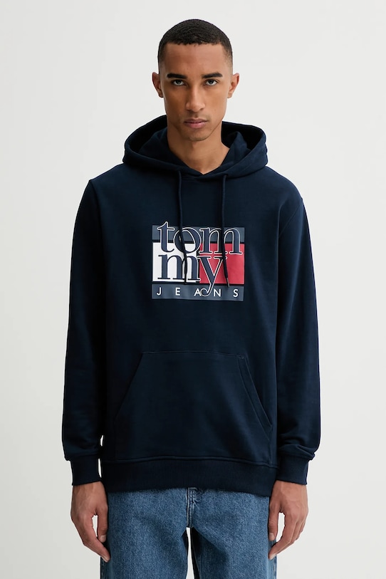 Бавовняна кофта Tommy Jeans з капюшоном темно-синій DM0DM22092