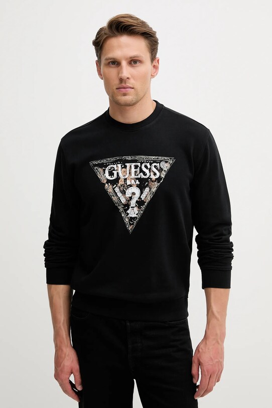 Bavlněná mikina Guess potisk černá M5YQ05.K68I4