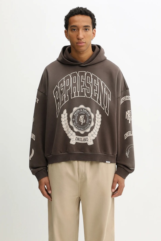 Pamučna dukserica Represent Legacy Crest print smeđa MLM100372