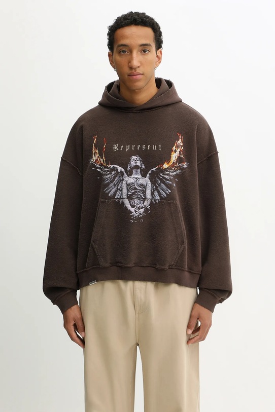 Represent bluza dwustronna bawełniana Reversible Living Legacy Tour wzorzyste brązowy MLM100366