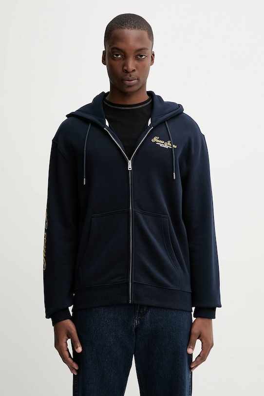 Bavlněná mikina Guess Jeans s kapucí námořnická modř M5YQ15.KCPR1