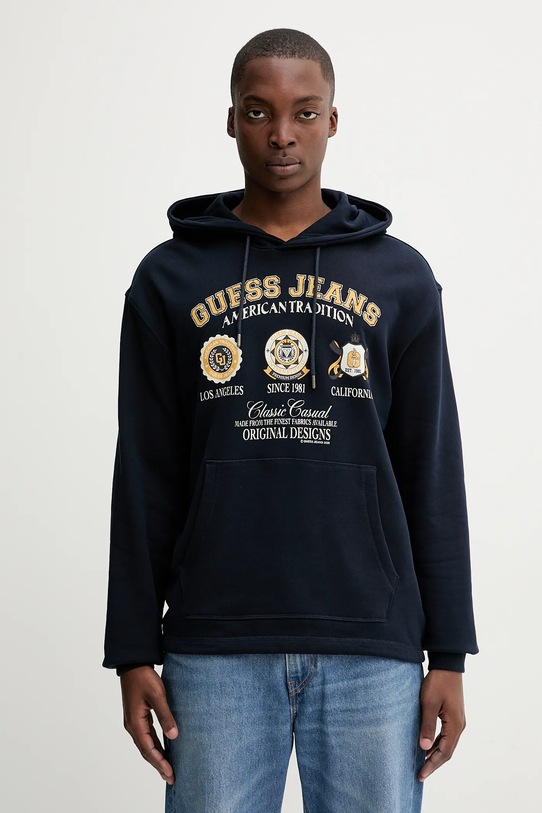 Guess Jeans bluza bawełniana nadruk granatowy M5YQ18.KCPR1