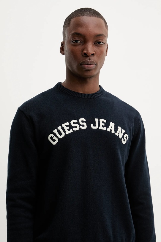 Bombažen pulover Guess Jeans mornarsko modra M5YR18.Z3HM1
