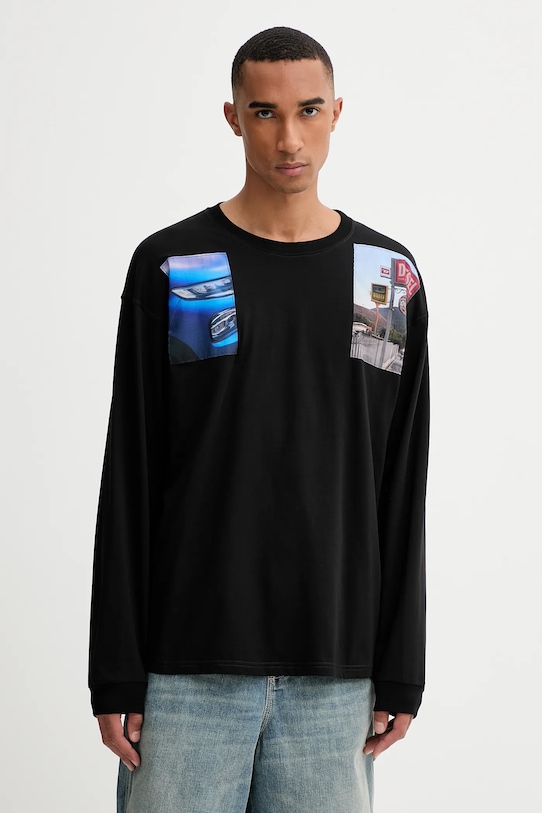 Diesel longsleeve din bumbac T-BOXT-LS-T5 imprimeu negru A19468.0PLAT
