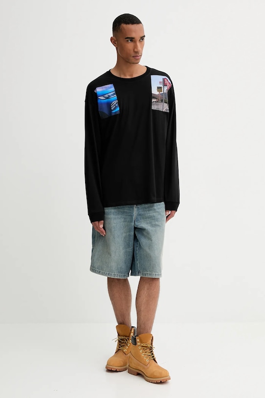 Diesel longsleeve din bumbac T-BOXT-LS-T5 A19468.0PLAT negru AW25