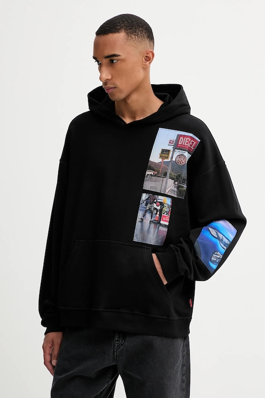 Diesel bluza bawełniana S-BOXT-HOOD-T6 z kapturem czarny A19642.0BMBJ