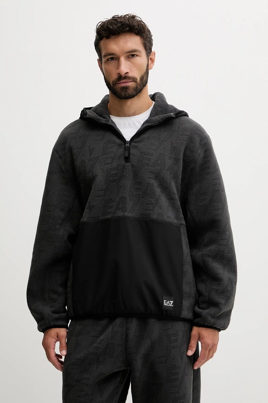 Fleecová mikina EA7 Emporio Armani s kapucňou čierna AF16804.7M000982