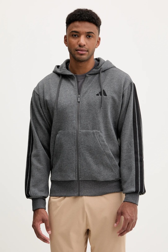 Πλεκτή ζακέτα adidas Essentials με κουκούλα γκρί JL9824