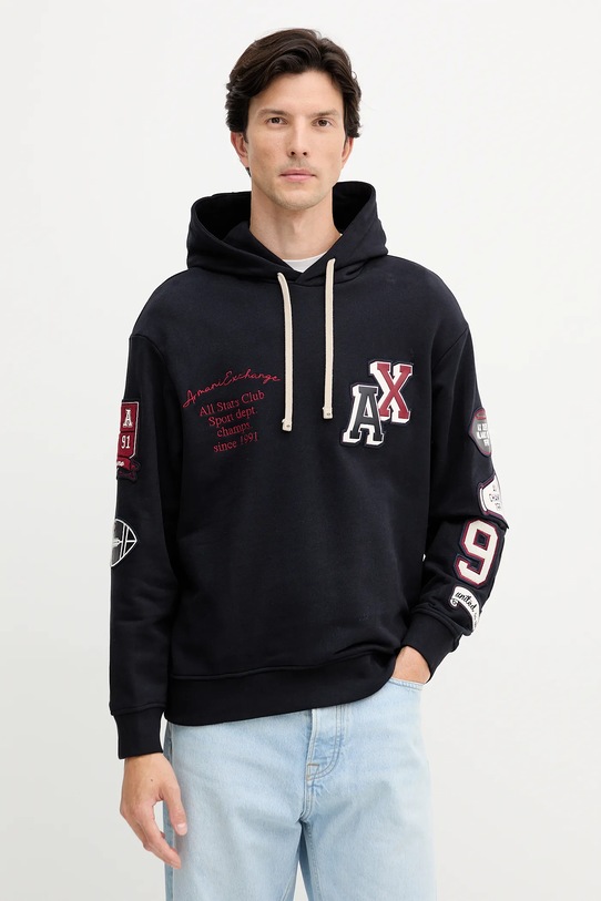 Armani Exchange bluza bawełniana z kapturem granatowy XM000749.AF12656