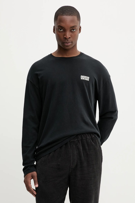 American Vintage longsleeve bawełniany nadruk czarny MYKO02B