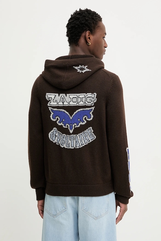 ZADIG&VOLTAIRE kardigan wełniany wełna brązowy KMCA01266