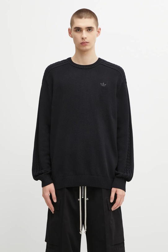 Βαμβακερό πουλόβερ adidas Originals P Ess Knit Crew λείο μαύρο JY2648