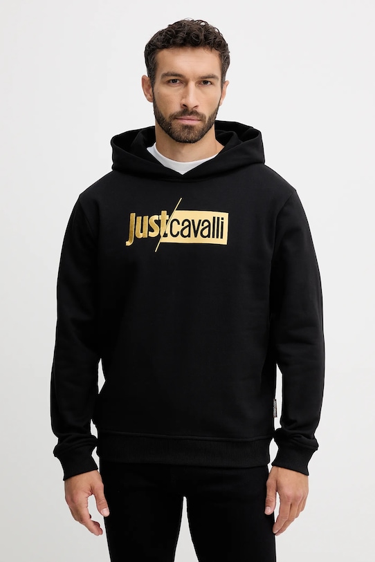 Just Cavalli hanorac de bumbac print negru 79OAIB01.CF802