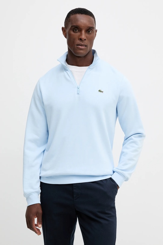 Lacoste hanorac de bumbac uni albastru SH9774
