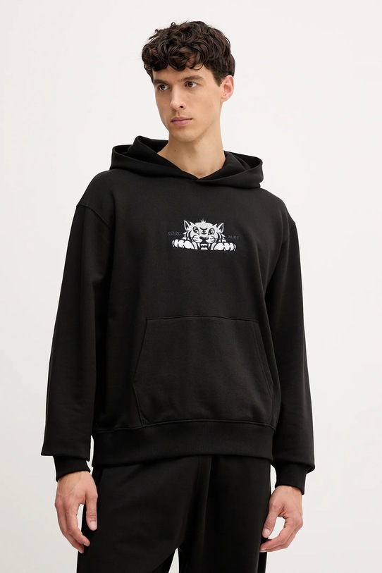 Bavlněná mikina Kenzo s kapucí černá FF65HO2534MF