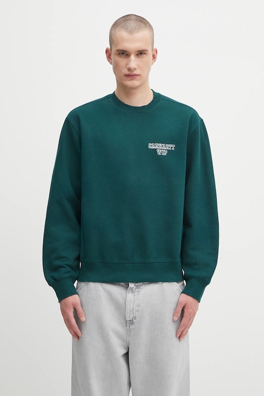 Pamučna dukserica Carhartt WIP Alumni natpis zelena I035190.05AXX
