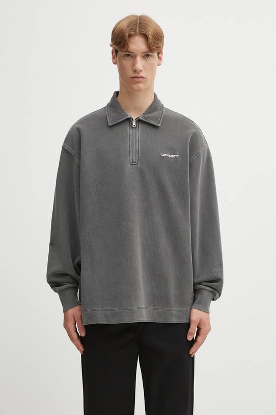 Carhartt WIP hanorac de bumbac Piqué Script fara gluga gri I035188.0D2GD