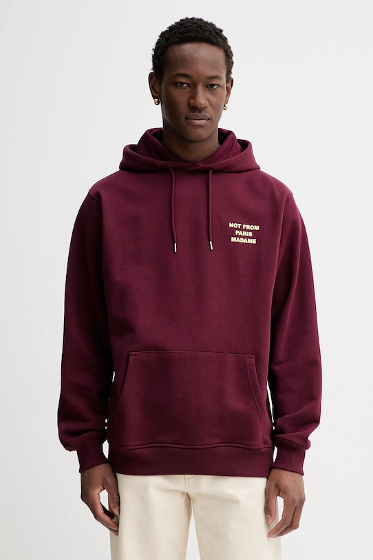 Drôle de Monsieur bluza bawełniana Le Hoodie Slogan z kapturem bordowy I.HO162.CO127