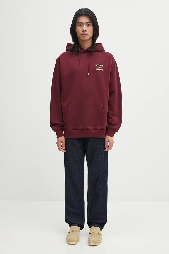 Βαμβακερή μπλούζα Drôle de Monsieur Le Hoodie Slogan I.HO162.CO127 μπορντό