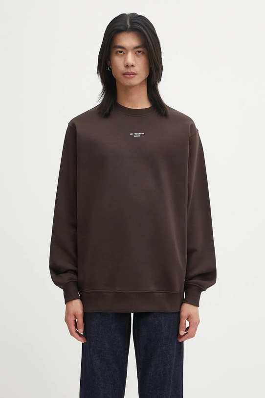Βαμβακερή μπλούζα Drôle de Monsieur Le Sweatshirt Slogan Classique λείο καφέ I.SW148.CO127