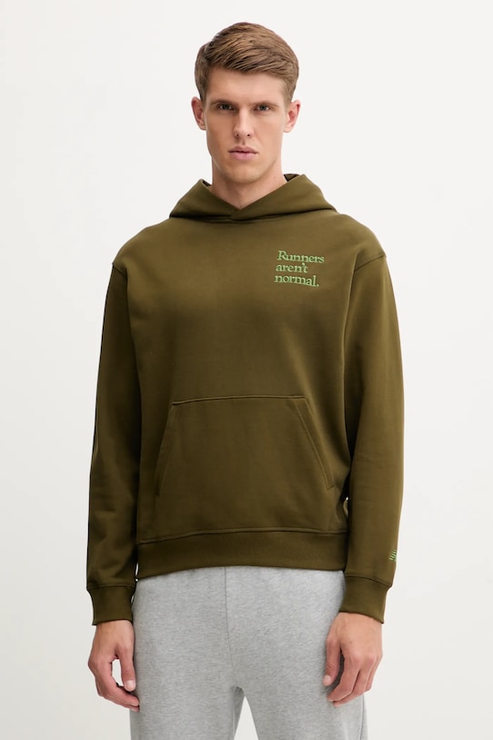 New Balance bluza bawełniana z kapturem zielony MT53918WDL