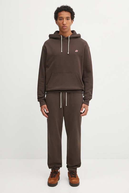 New Balance bluza bawełniana MADE IN USA CORE HOODIE MT43546RHE brązowy
