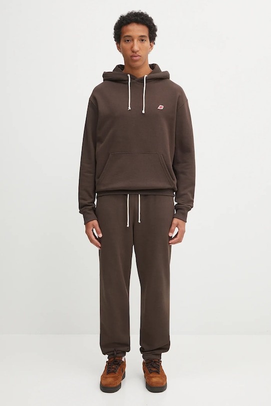 Bavlněná mikina New Balance MADE IN USA CORE HOODIE MT43546RHE hnědá