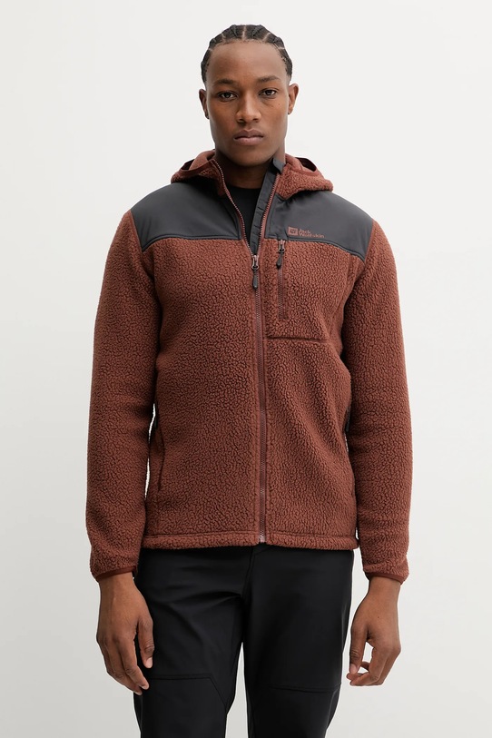 Jack Wolfskin bluza sportowa KAMMWEG PILE z kapturem brązowy 1711271