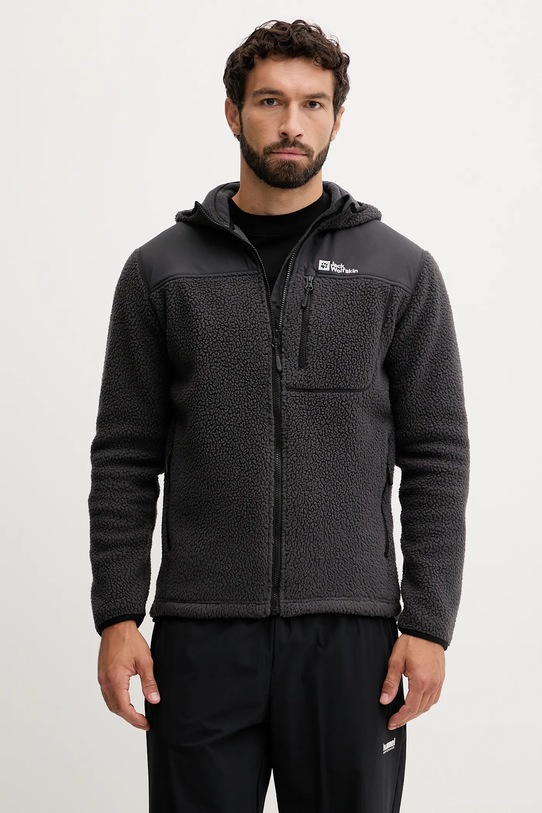 Jack Wolfskin bluza sportowa KAMMWEG PILE z kapturem szary 1711271