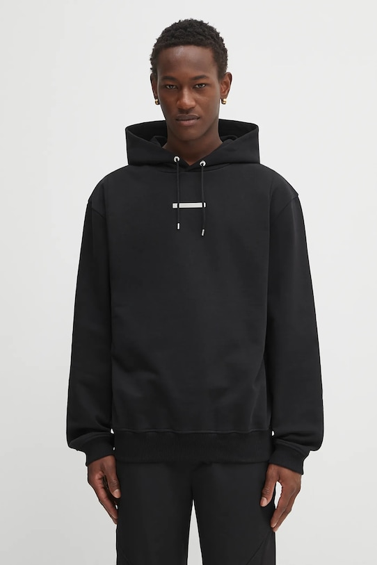 Pamučna dukserica Heliot Emil bez uzorka crna PREAW25.M.08.077.BLK01