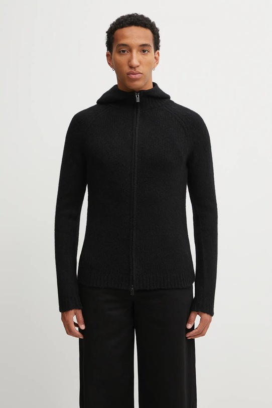 Heliot Emil kardigan z dodatkiem wełny średniej grubości czarny AW25.M.07.085.BLK01