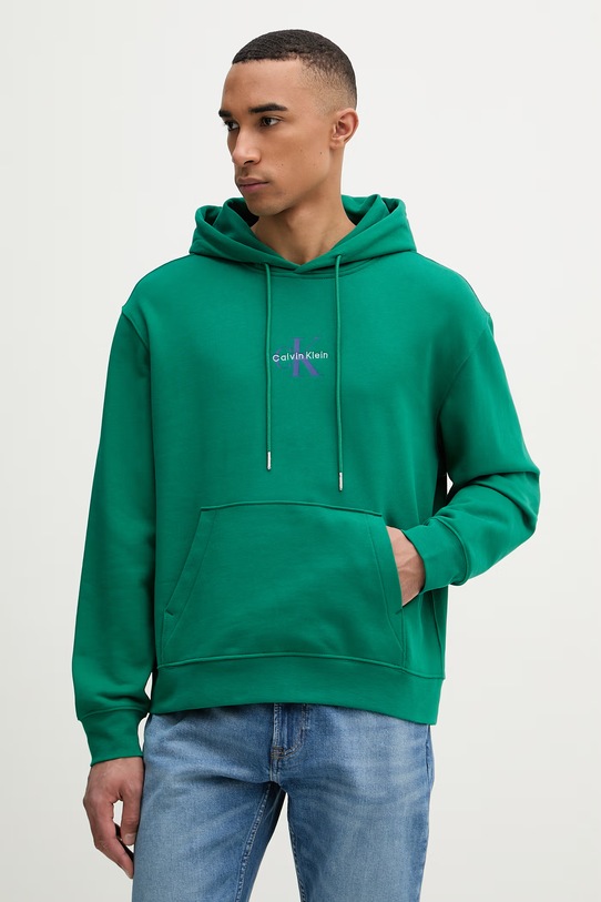 Calvin Klein Jeans bluza z kapturem męska bawełniana zielony LV04RD243G